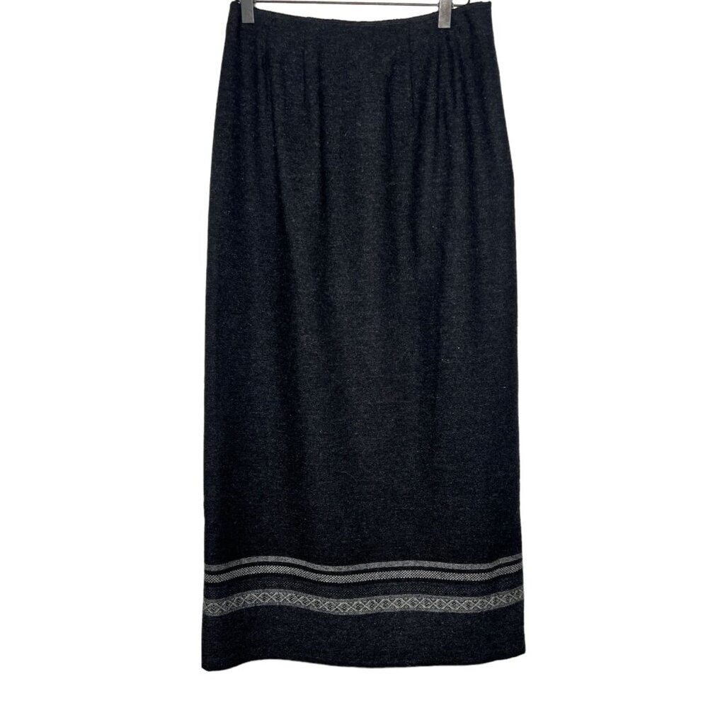 Vintage Eddie Bauer Recycled Wool Maxi Wrap Skirt Charcoal Gray Fall 6 - Picture 5 of 12